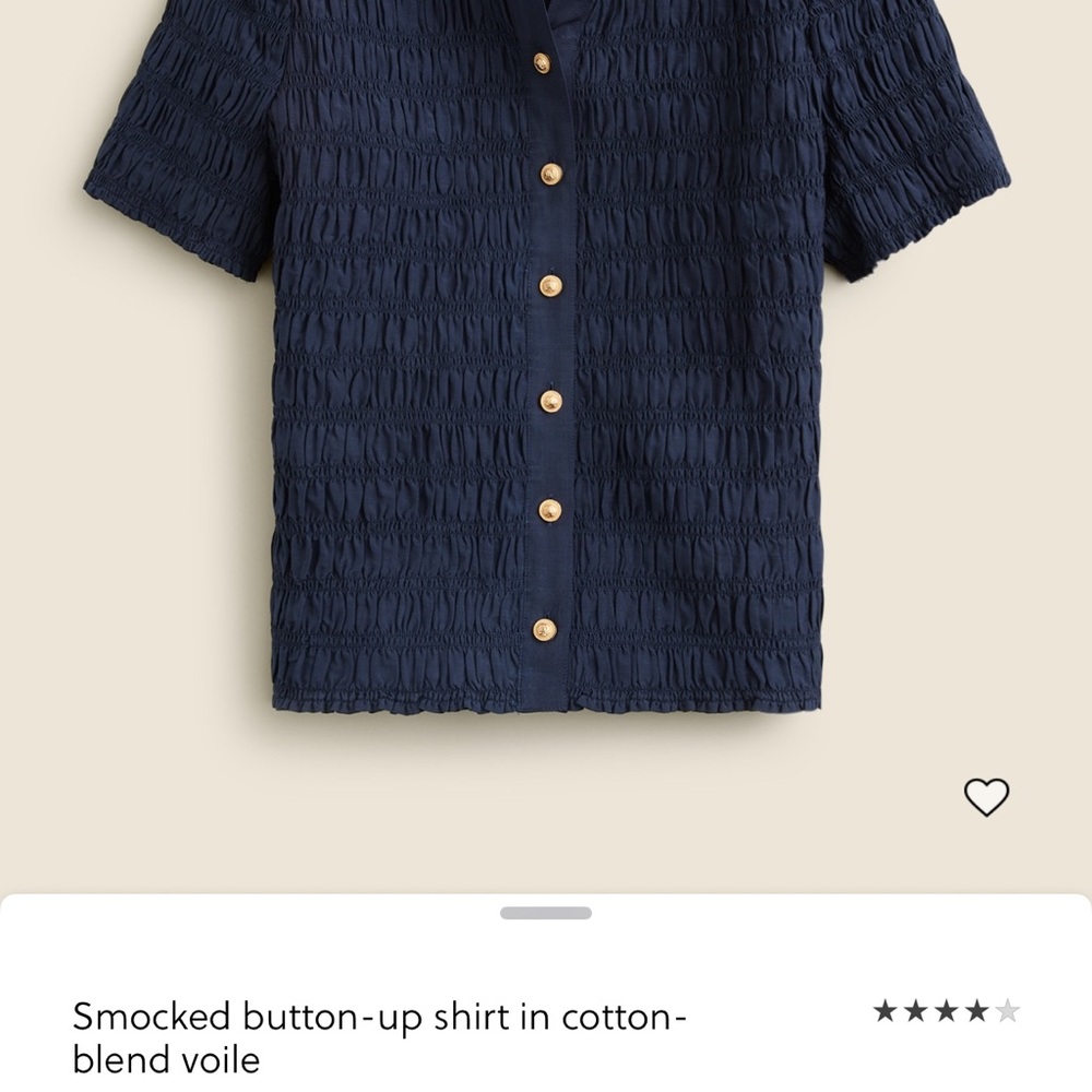 J Crew Navy Smocked Button-Up